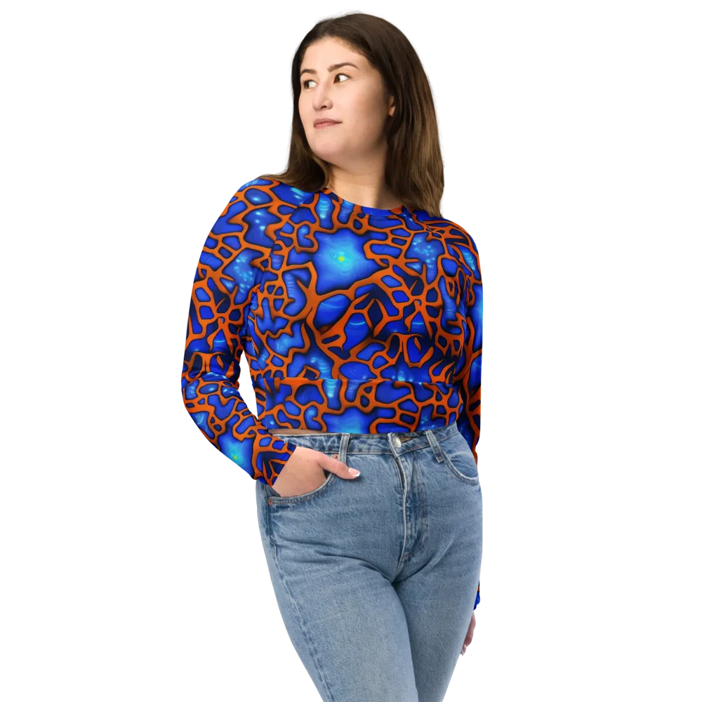 Deep-sea Lattice on Long Sleeve Crop Top — Front