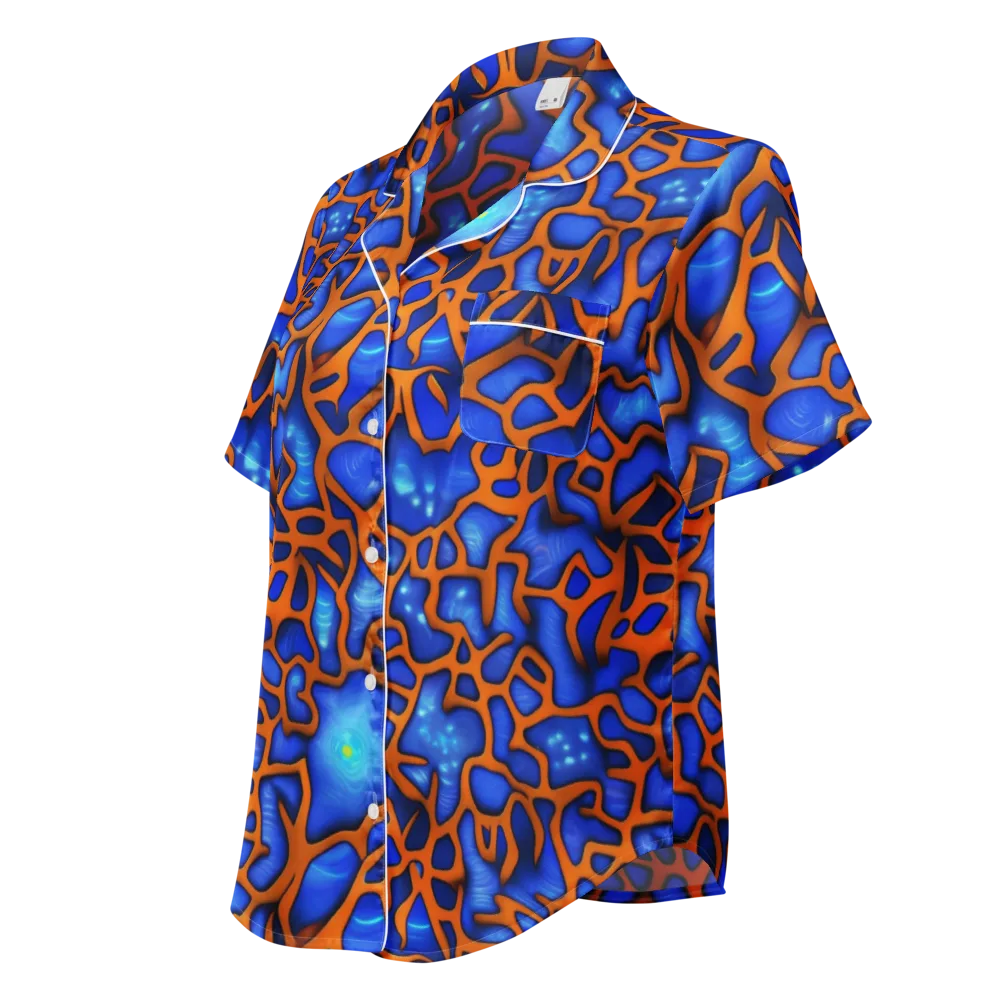 Deep-sea Lattice on Women's Short Sleeve Pajama Top — Left Front