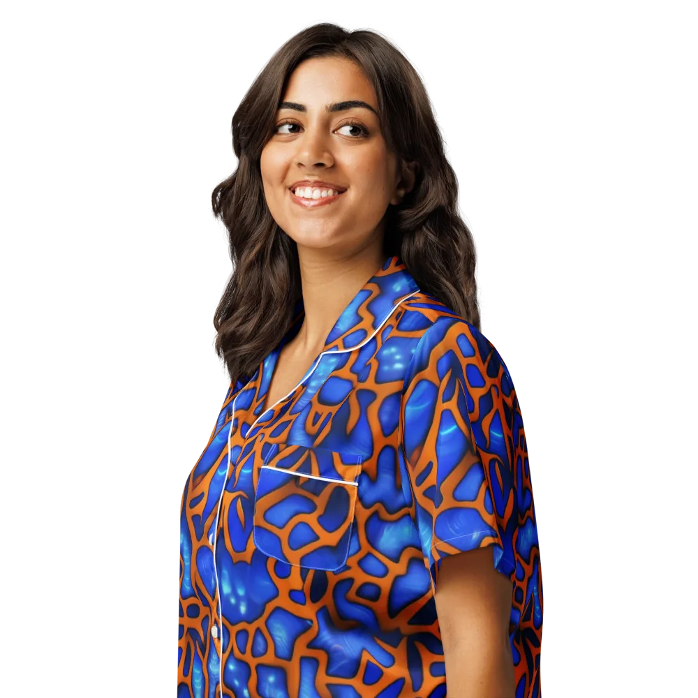 Deep-sea Lattice on Women's Short Sleeve Pajama Top — Left Front
