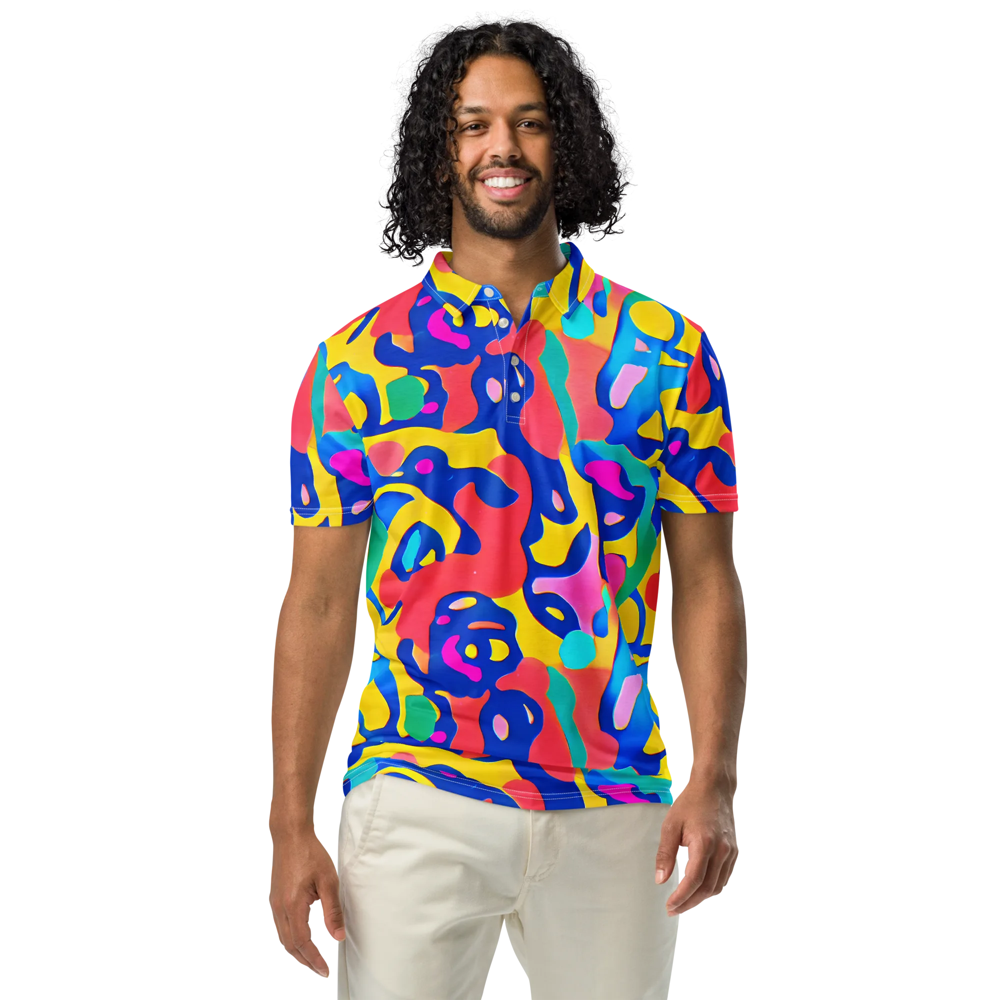 Electric Spill on Men's Slim Fit Polo Shirt — Front