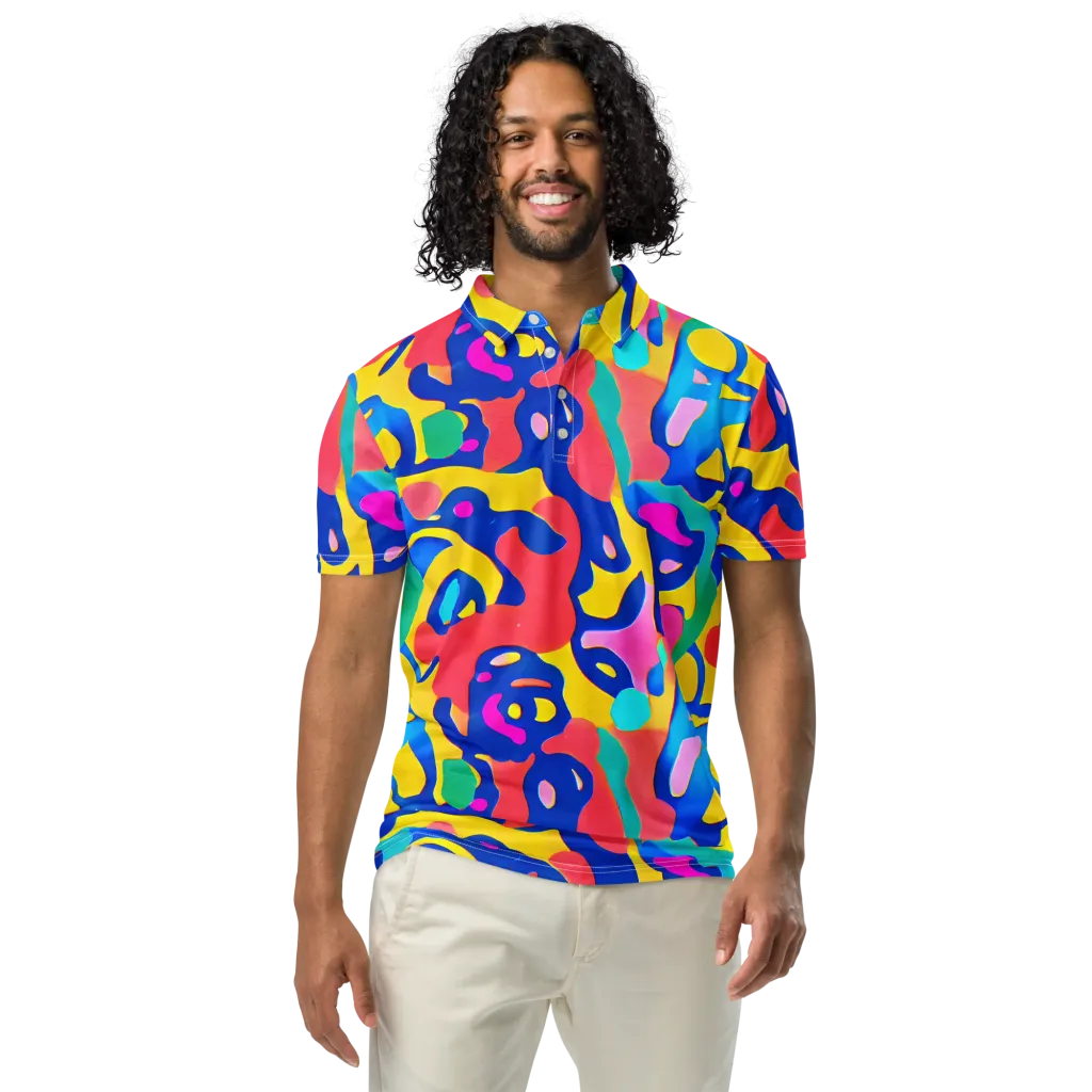 Electric Spill on Men's Slim Fit Polo Shirt — Front