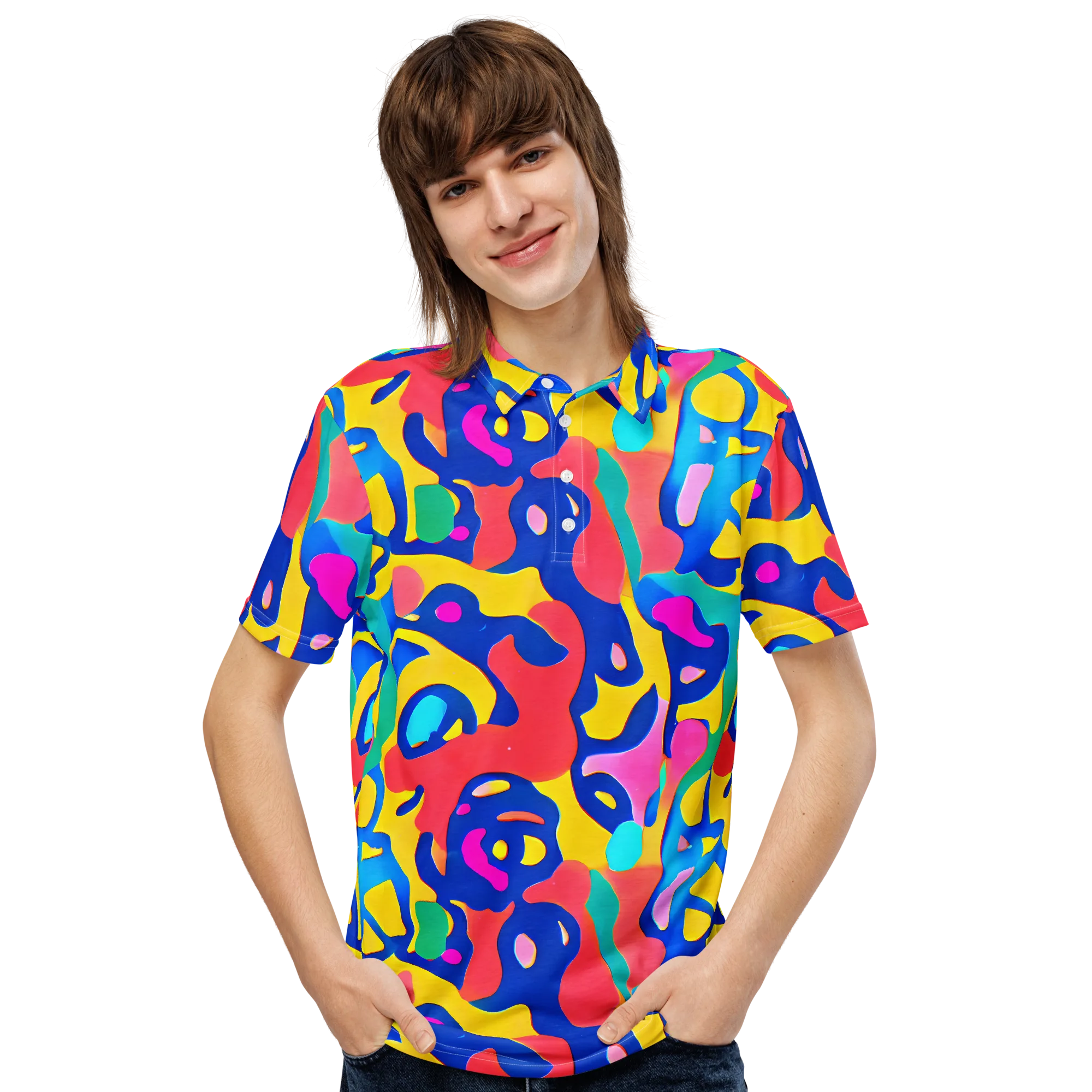 Electric Spill on Men's Slim Fit Polo Shirt — Front