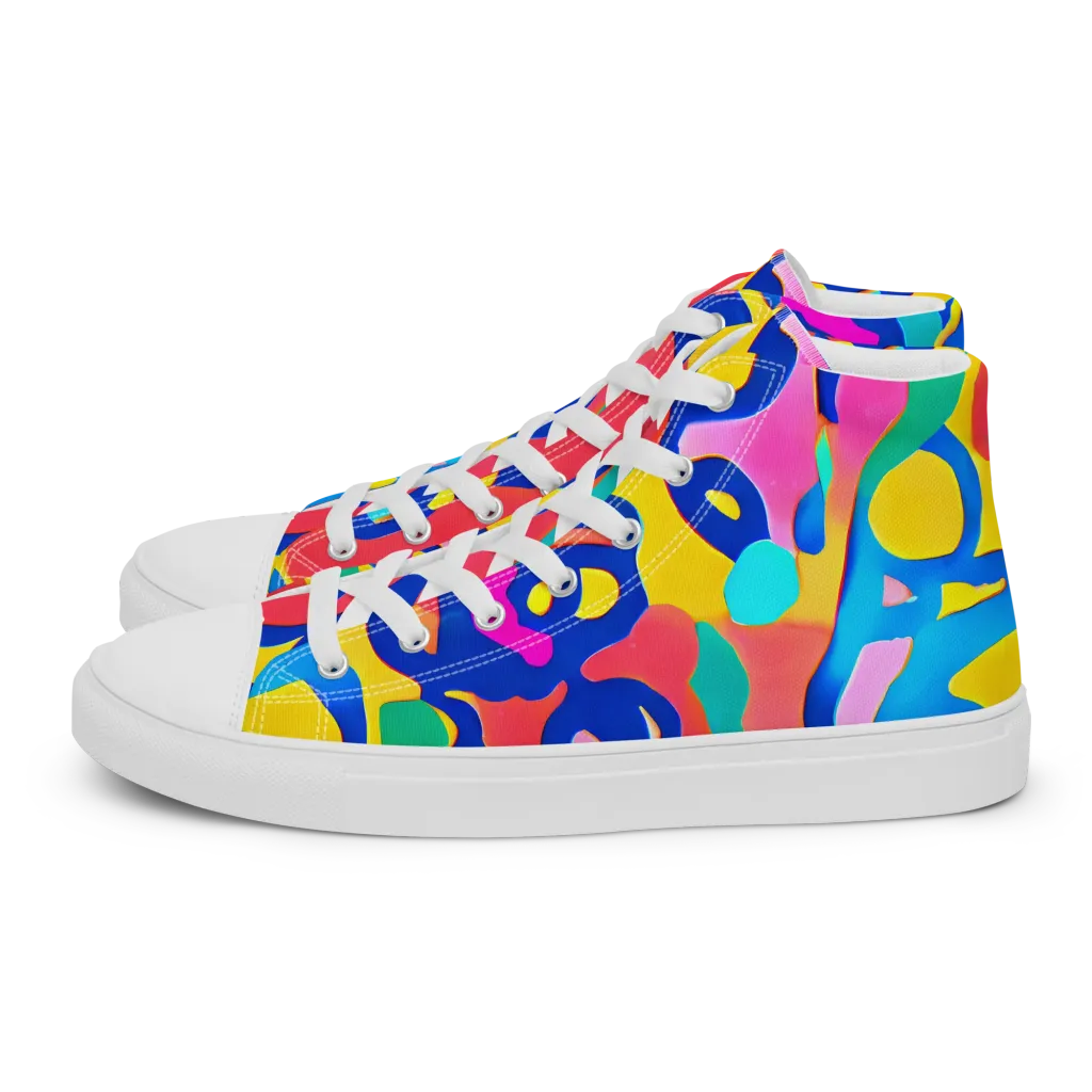 Electric Spill on Men's High Top Canvas Shoes — Left
