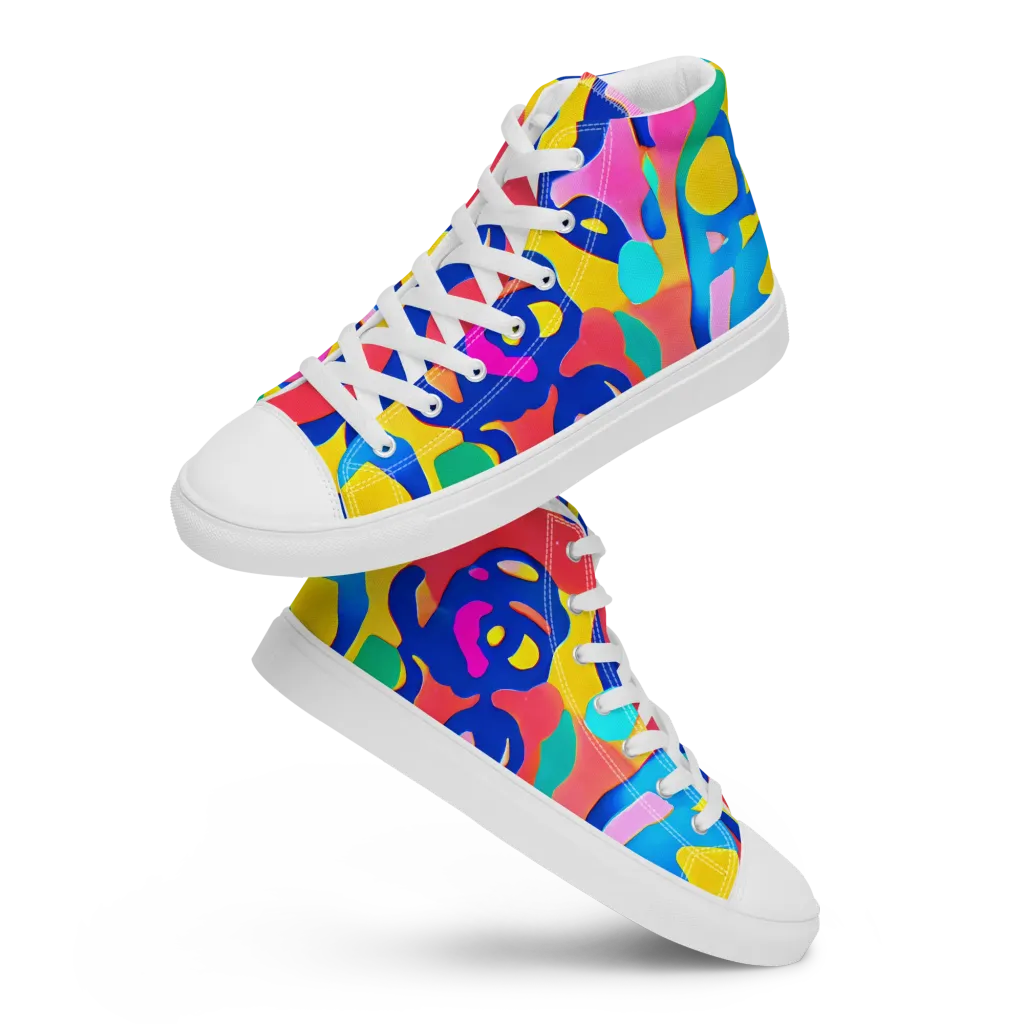 Electric Spill on Men's High Top Canvas Shoes — Front