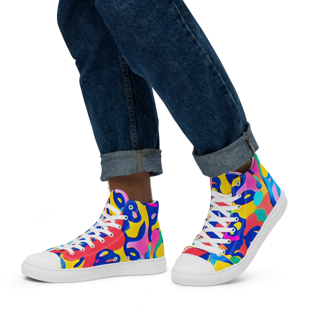 Electric Spill on Men's High Top Canvas Shoes — Left