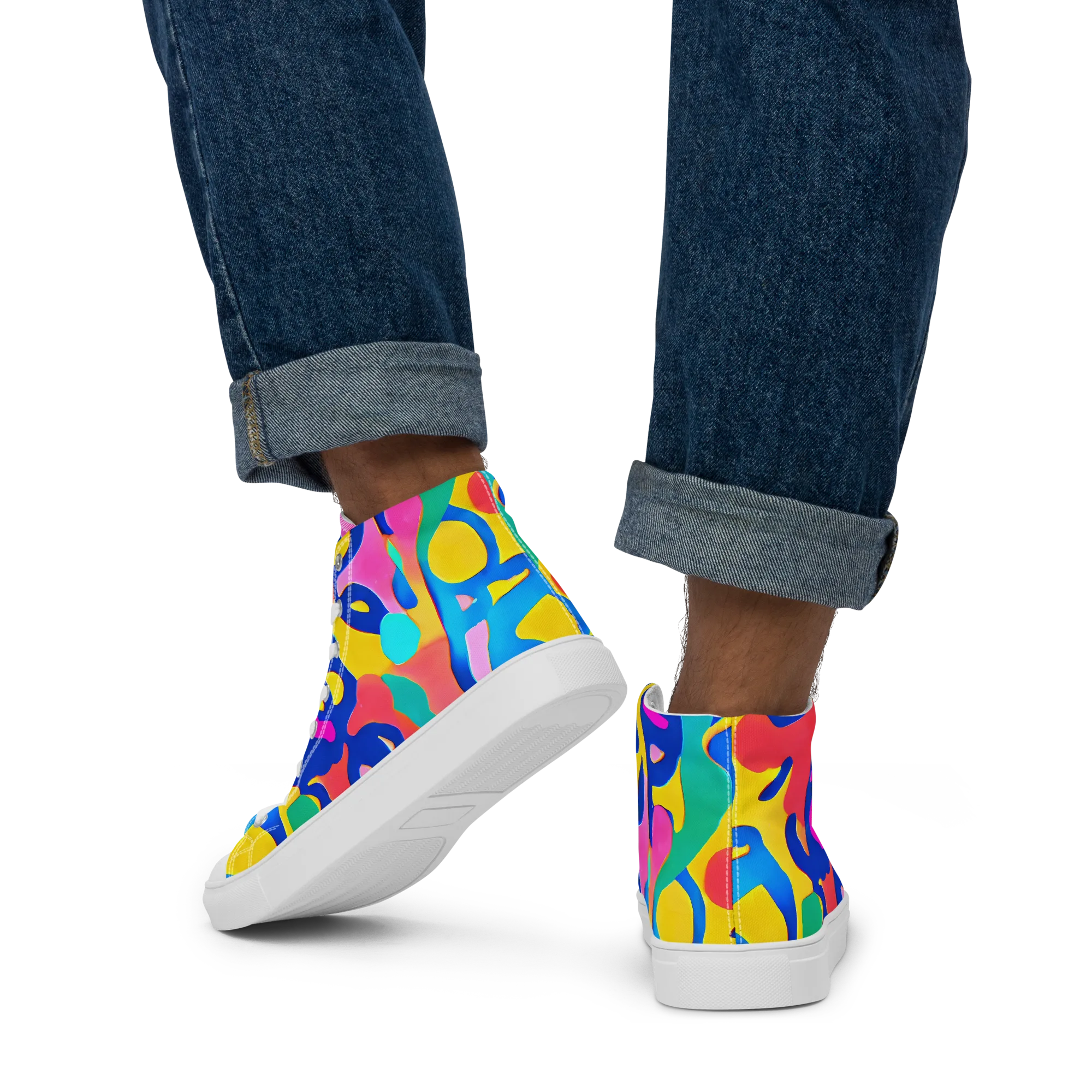 Electric Spill on Men's High Top Canvas Shoes — Back