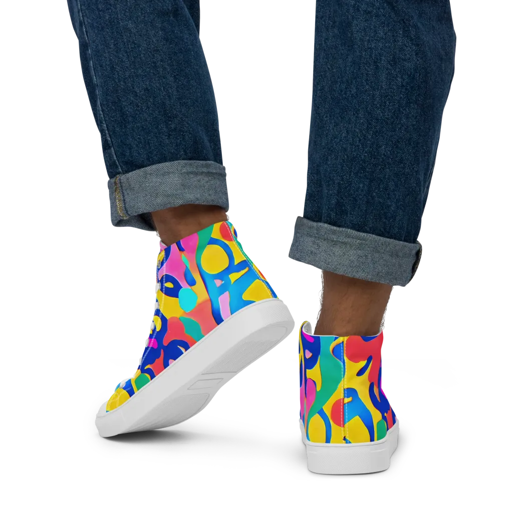 Electric Spill on Men's High Top Canvas Shoes — Back