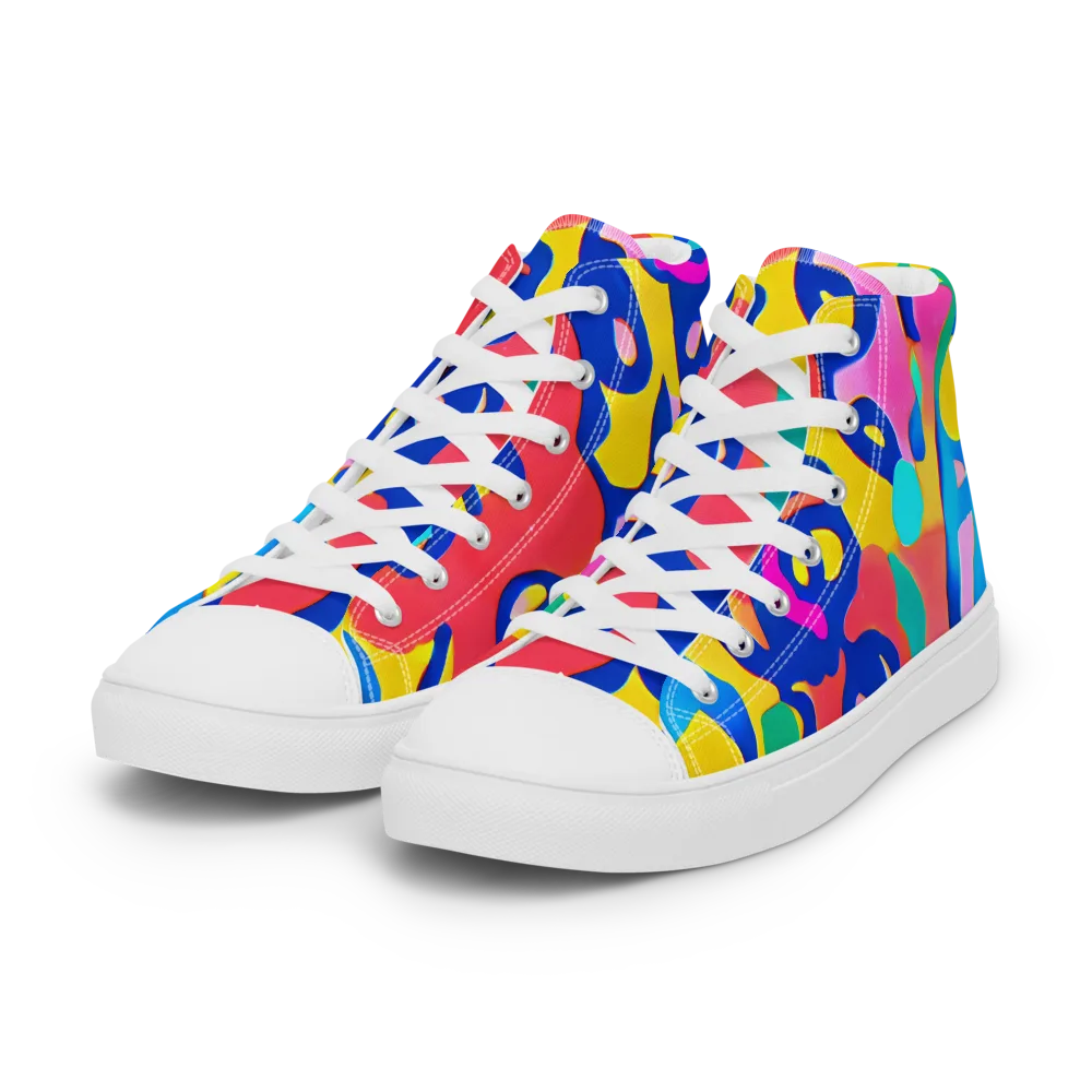 Electric Spill on Women's High Top Canvas Shoes — Left Front