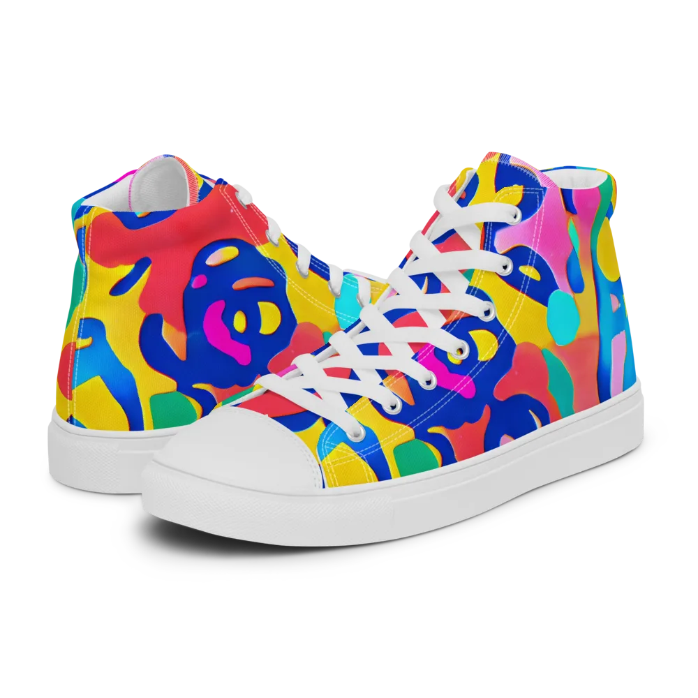 Electric Spill on Women's High Top Canvas Shoes — Left