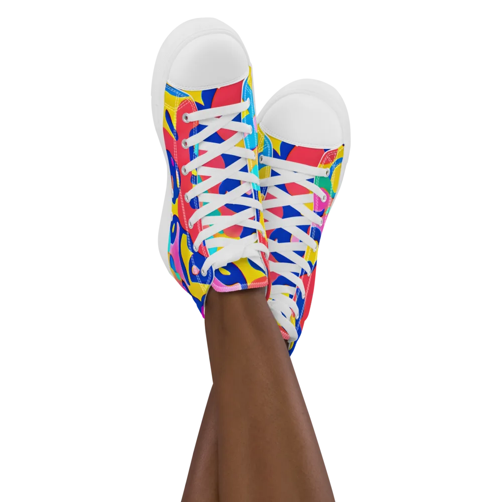 Electric Spill on Women's High Top Canvas Shoes — Front