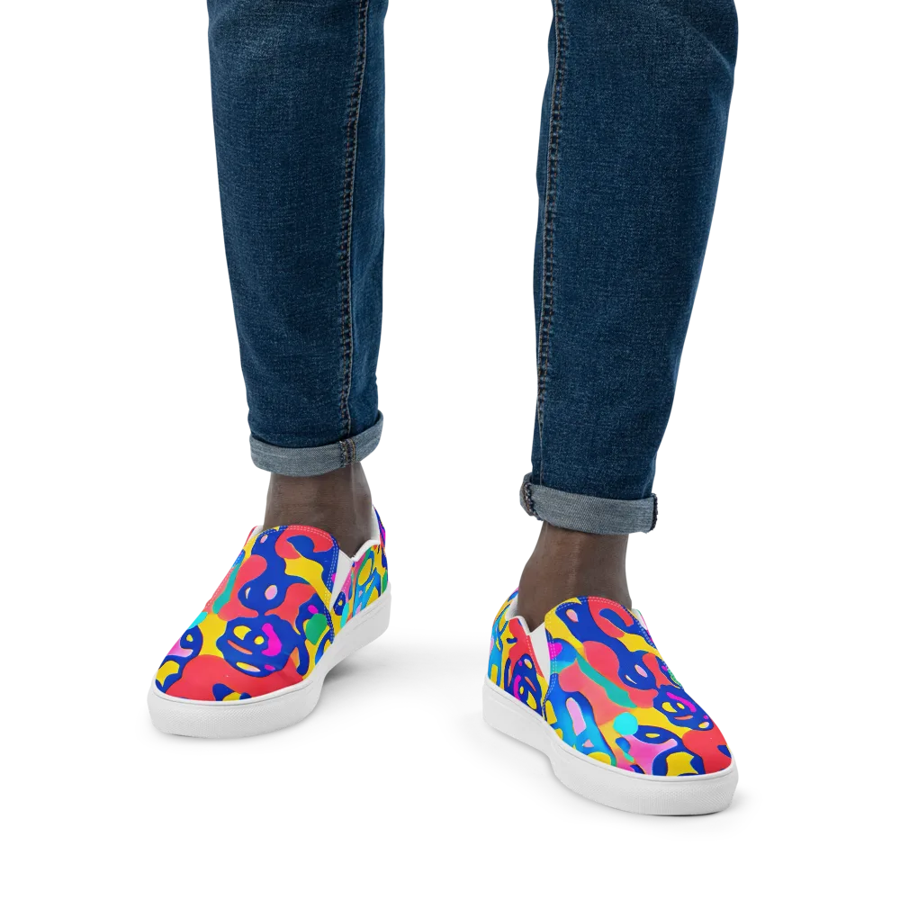 Electric Spill on Men's Slip-On Canvas Shoes — Front