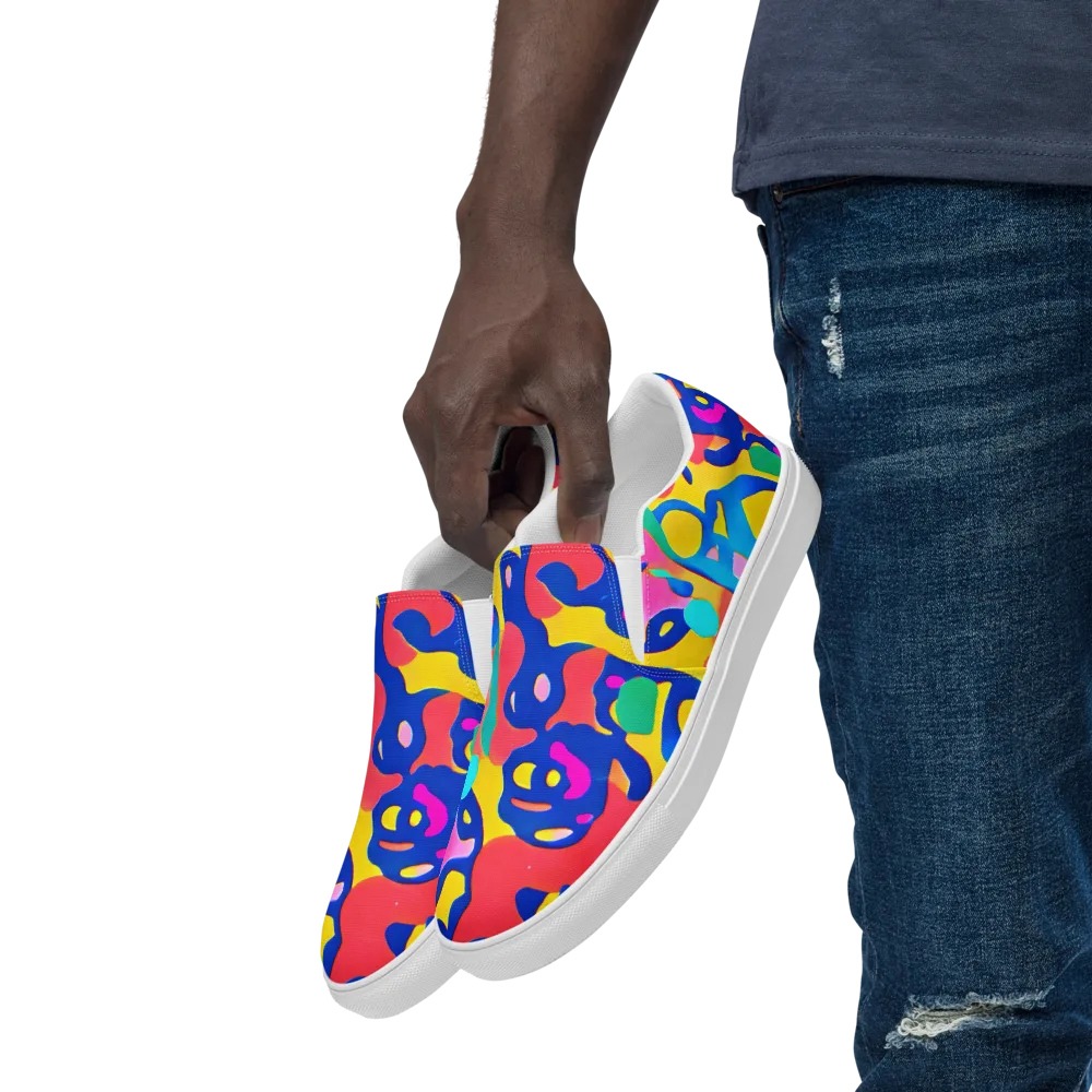 Electric Spill on Men's Slip-On Canvas Shoes — Left Front