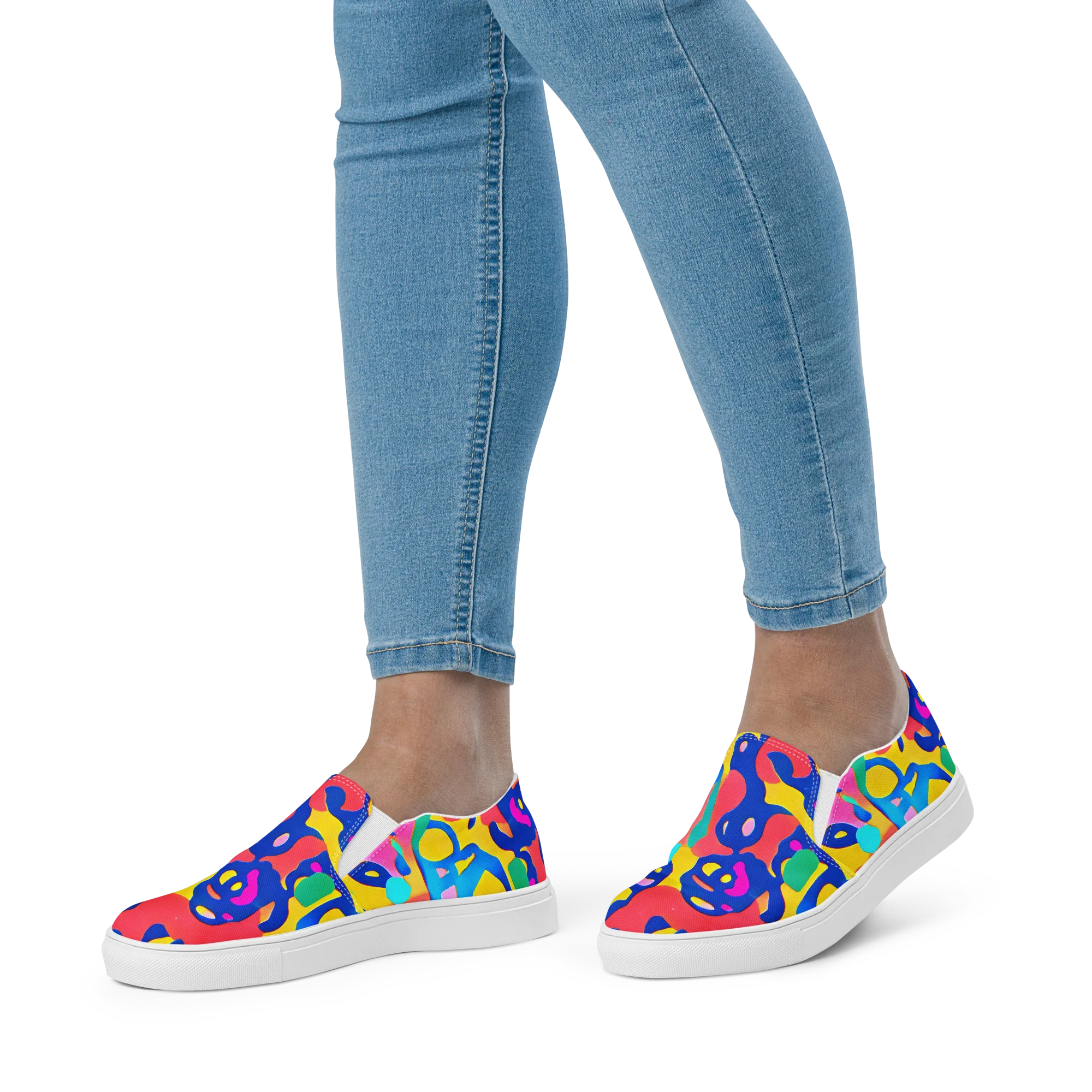 Electric Spill on Women's Slip-On Canvas Shoes — Front