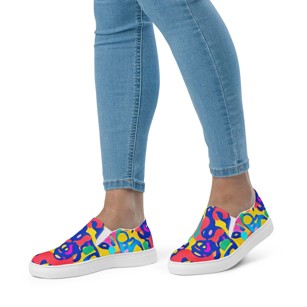 Electric Spill on Women's Slip-On Canvas Shoes — Front