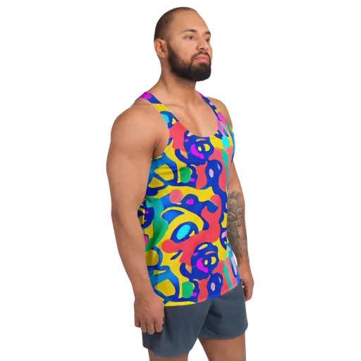 Electric Spill on a Men's Tank Top