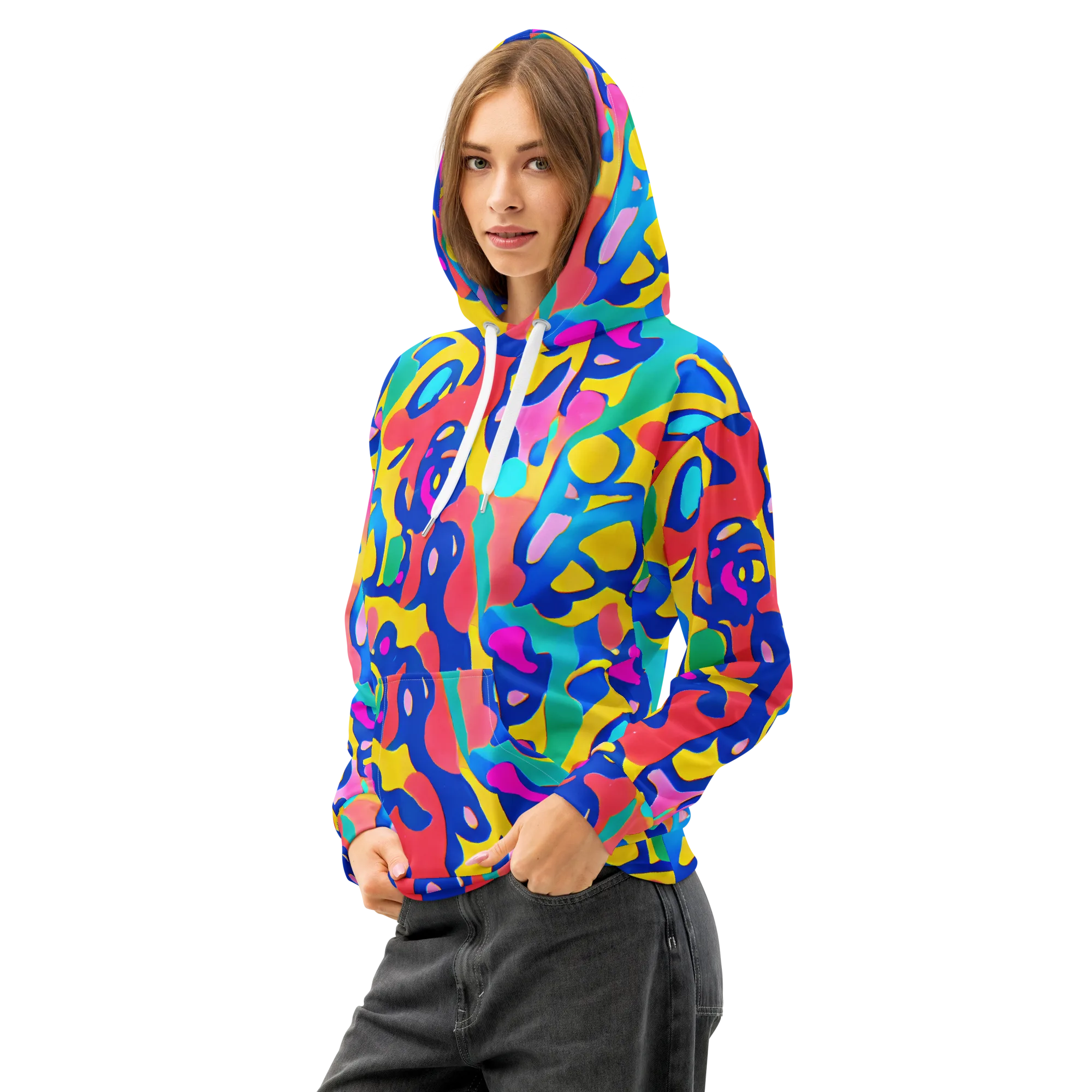 Electric Spill on Cotton Hoodie — Left Front
