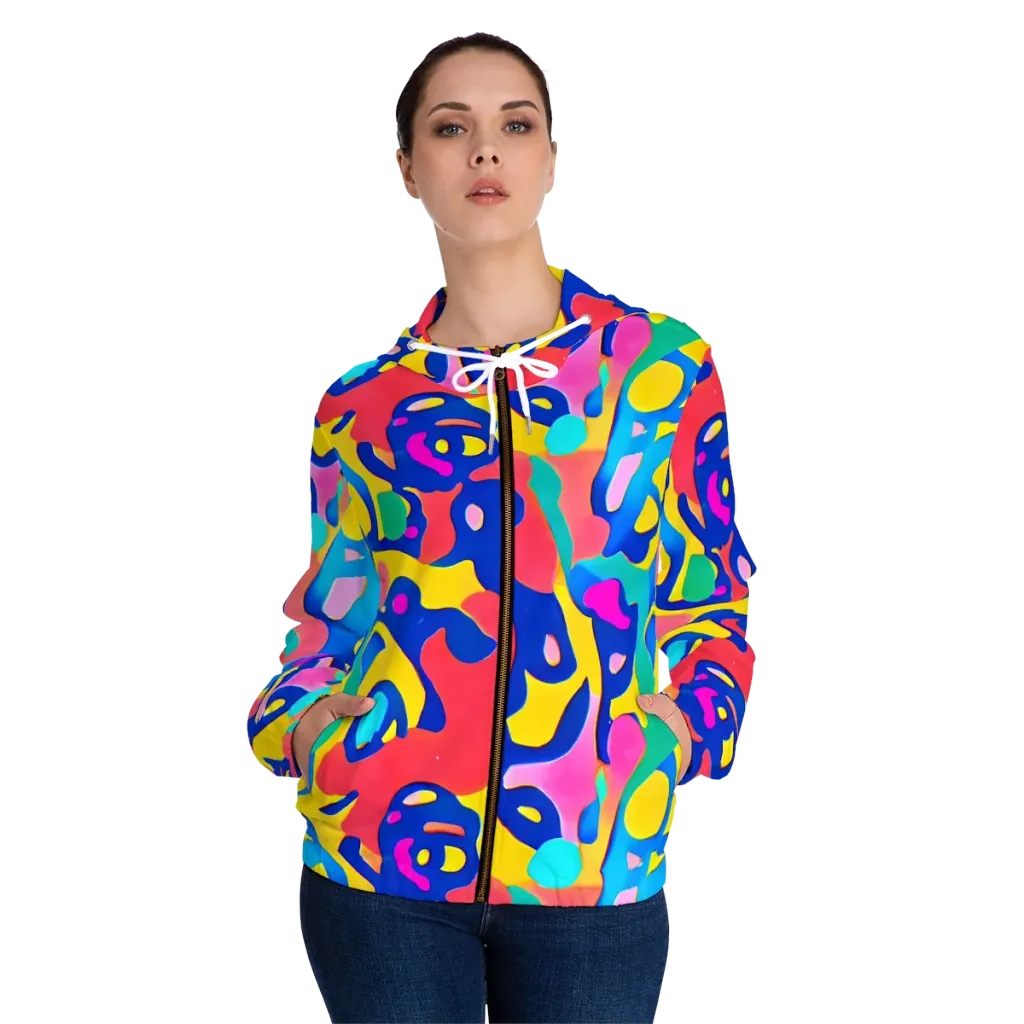 Electric Spill on Women's Full-Zip Hoodie — Front On Person