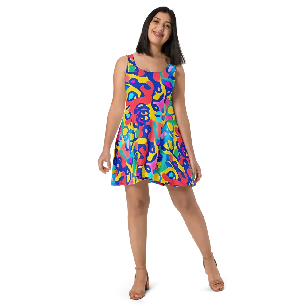 Electric Spill on Skater Dress — Front