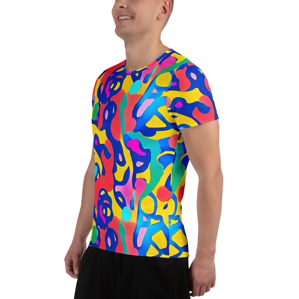 Electric Spill on Men's Athletic T-Shirt — Left