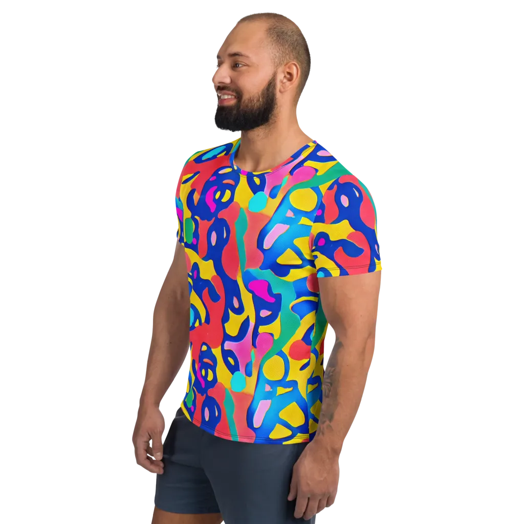 Electric Spill on Men's Athletic T-Shirt — Left