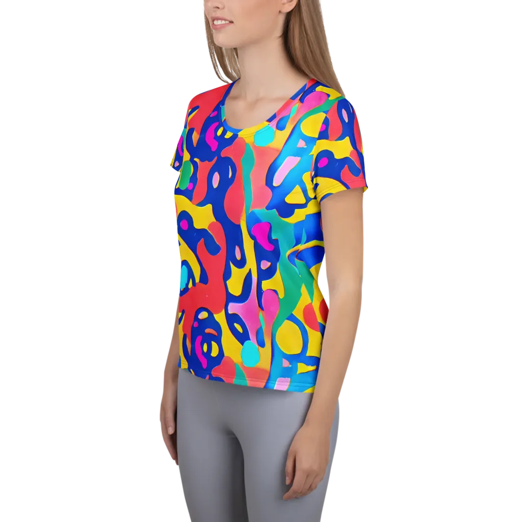 Electric Spill on Women's Athletic T-Shirt — Left