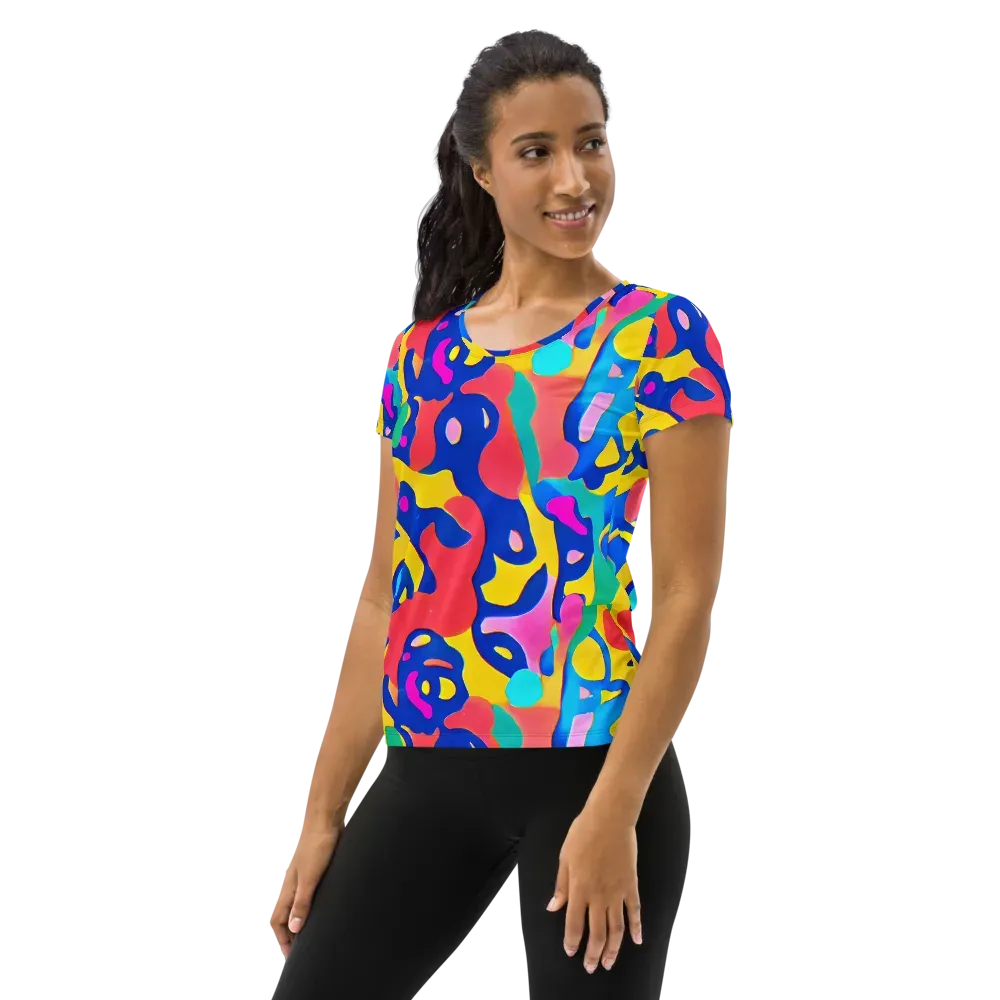 Electric Spill on Women's Athletic T-Shirt — Left