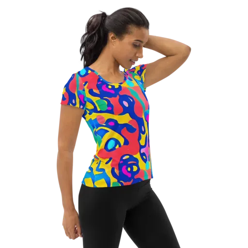 Electric Spill on a Women's Athletic T-Shirt