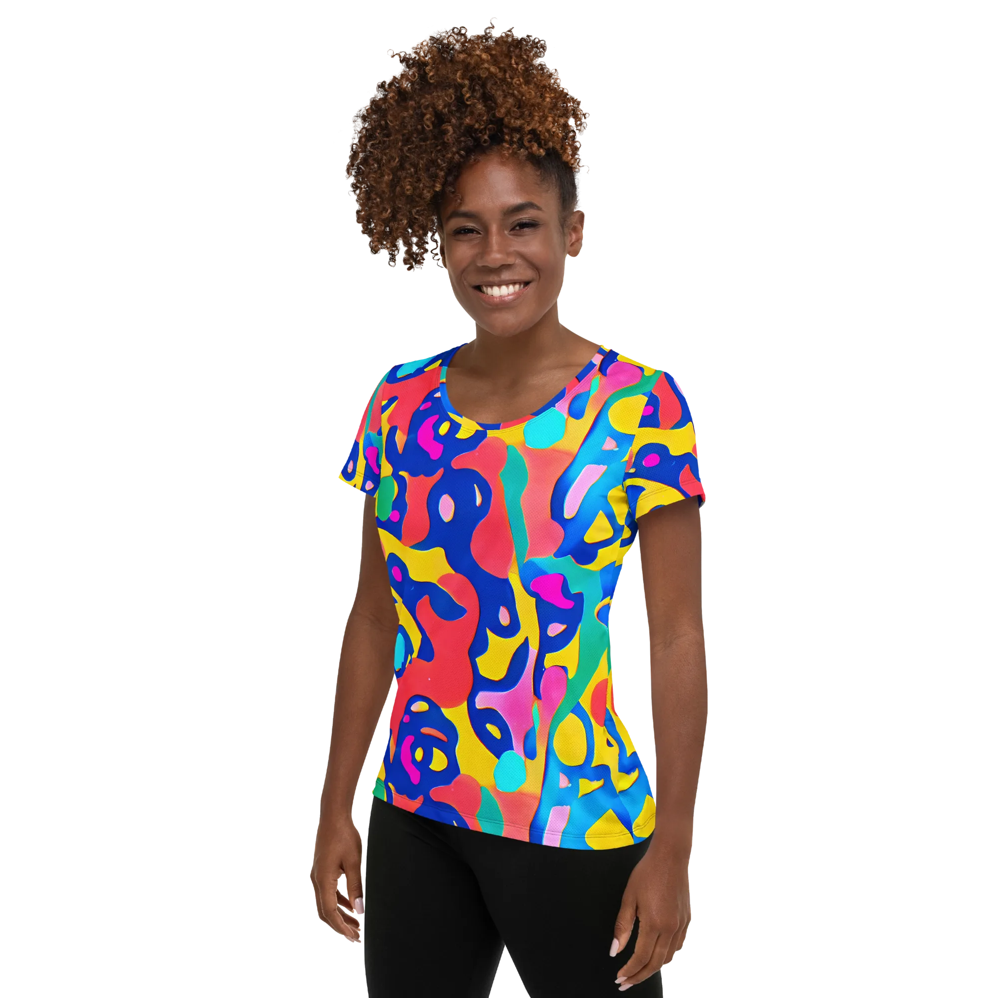 Electric Spill on Women's Athletic T-Shirt — Left