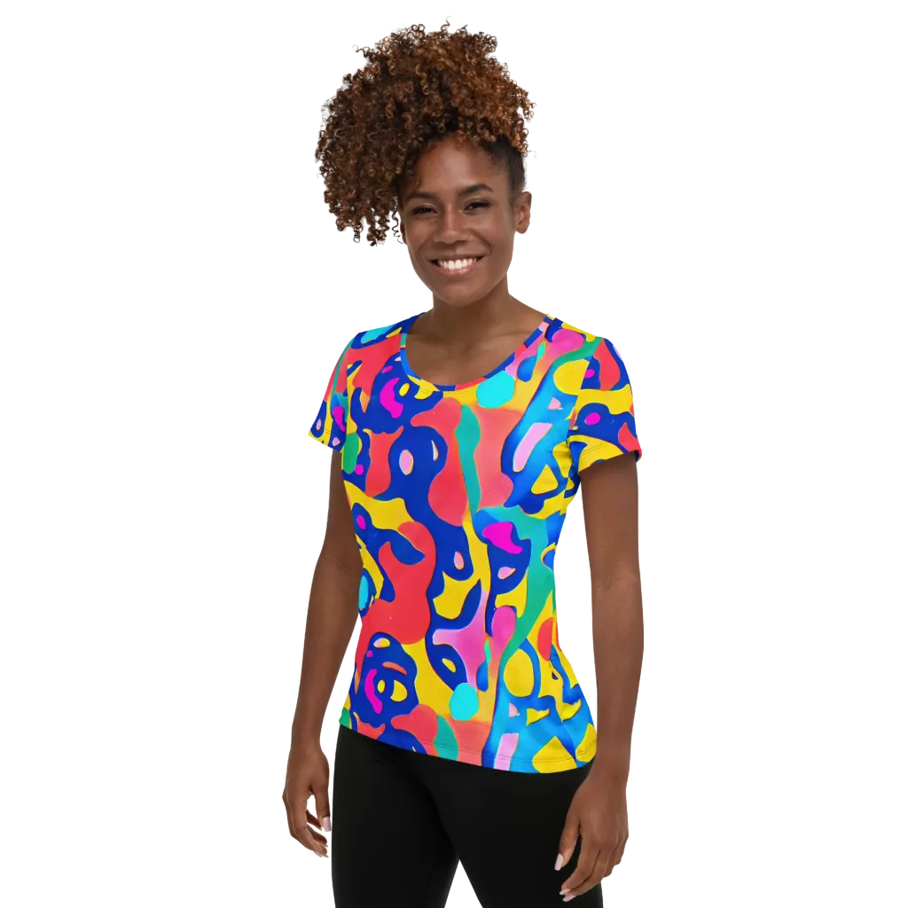 Electric Spill on Women's Athletic T-Shirt — Left
