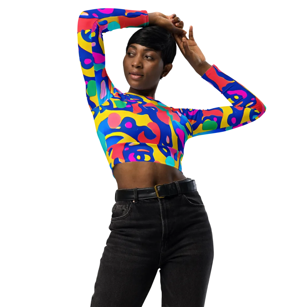 Electric Spill on Long Sleeve Crop Top — Front