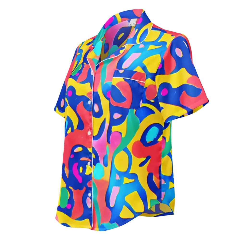 Electric Spill on Women's Short Sleeve Pajama Top — Left Front