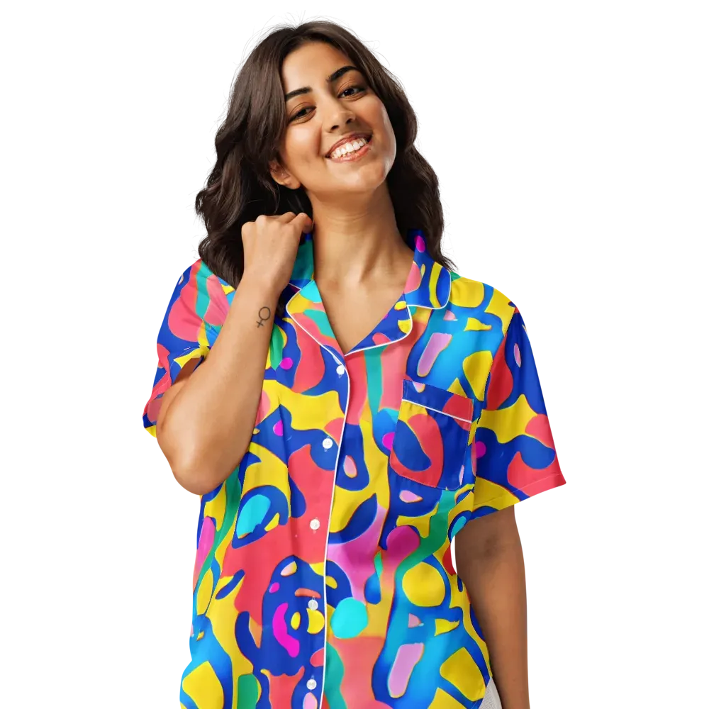 Electric Spill on Women's Short Sleeve Pajama Top — Front