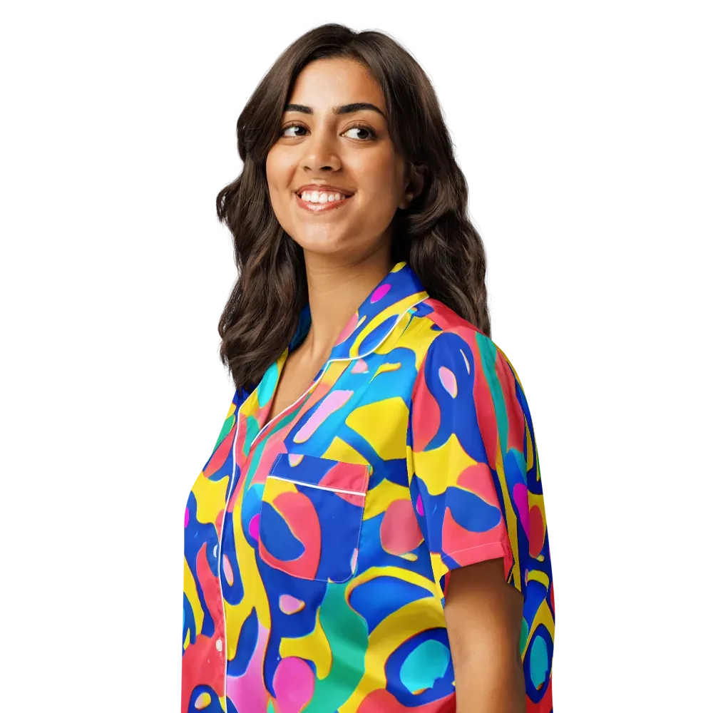 Electric Spill on Women's Short Sleeve Pajama Top — Left Front