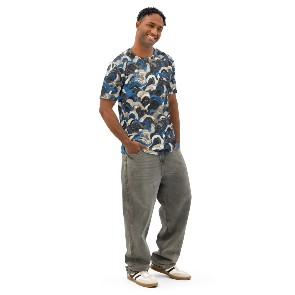 Blue Resonance on Men's Cotton Crew Neck T-Shirt — Right Front