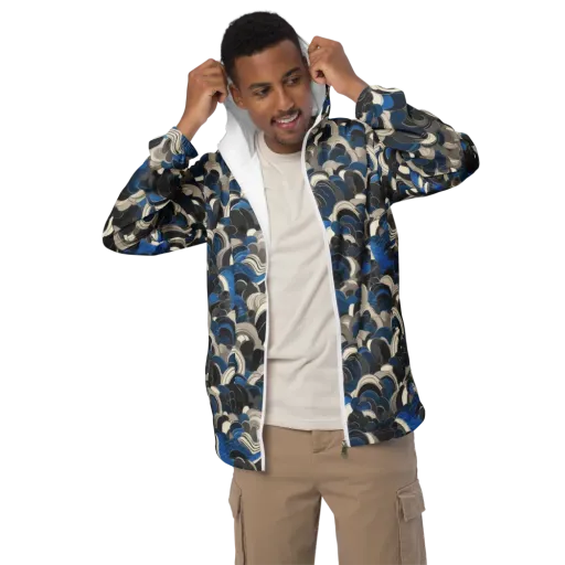 Blue Resonance on a Men's Windbreaker