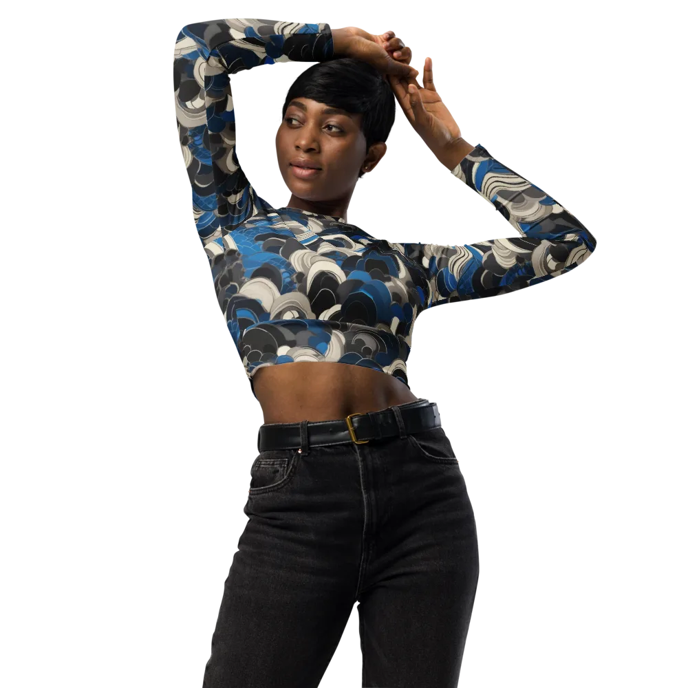 Blue Resonance on Long Sleeve Crop Top — Front