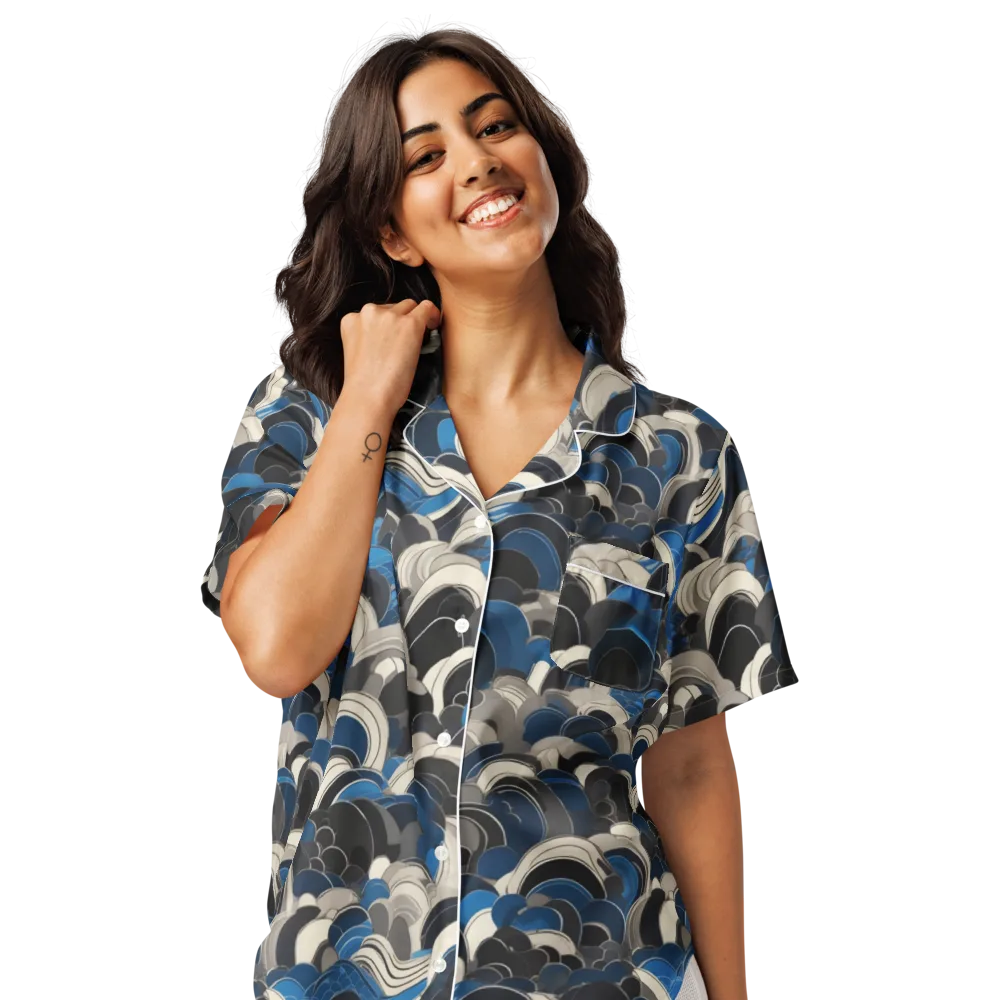 Blue Resonance on Women's Short Sleeve Pajama Top — Front