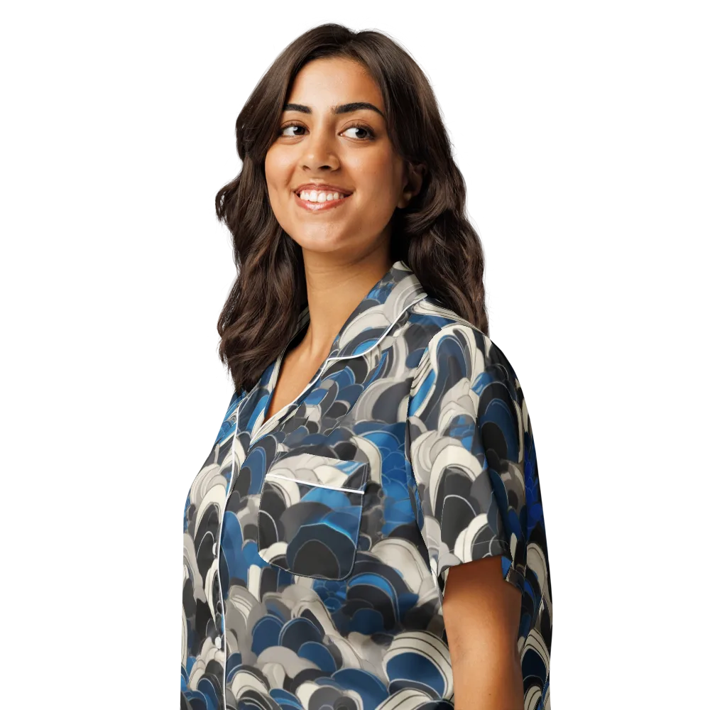 Blue Resonance on Women's Short Sleeve Pajama Top — Left Front
