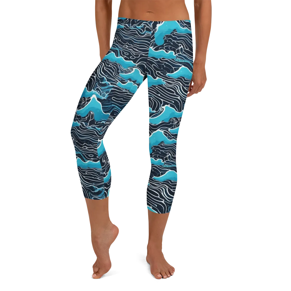 Azure Undertow on Capri Leggings — Front