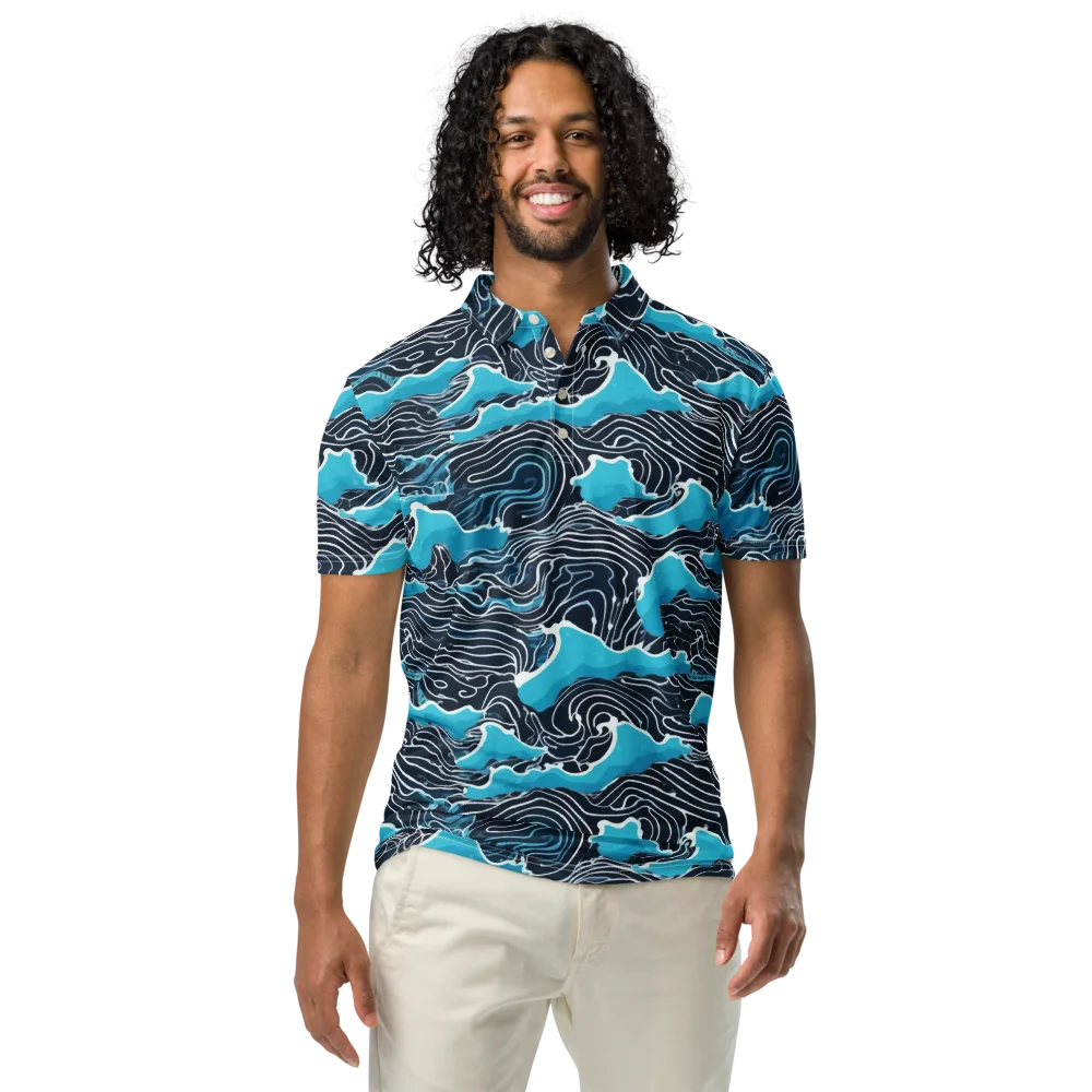 Azure Undertow on Men's Slim Fit Polo Shirt — Front