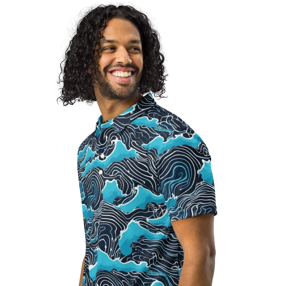 Azure Undertow on Men's Slim Fit Polo Shirt — Left Front