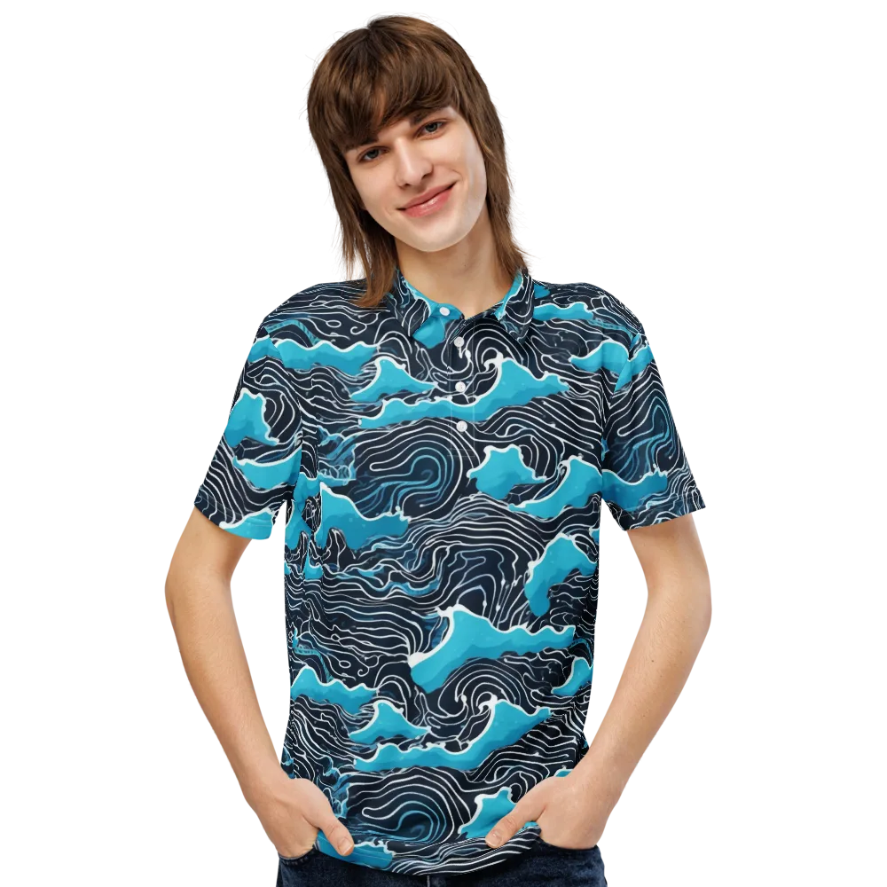 Azure Undertow on Men's Slim Fit Polo Shirt — Front