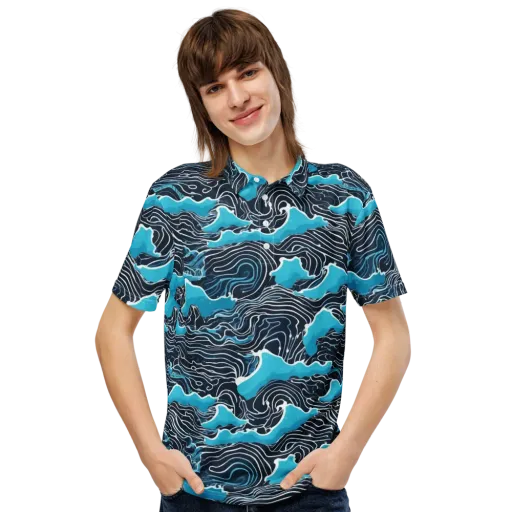 Azure Undertow on a Men's Slim Fit Polo Shirt