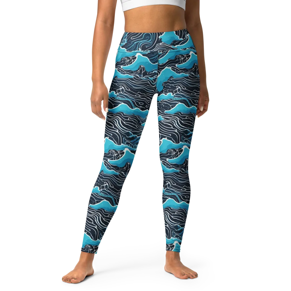 Azure Undertow on Yoga Leggings — Front