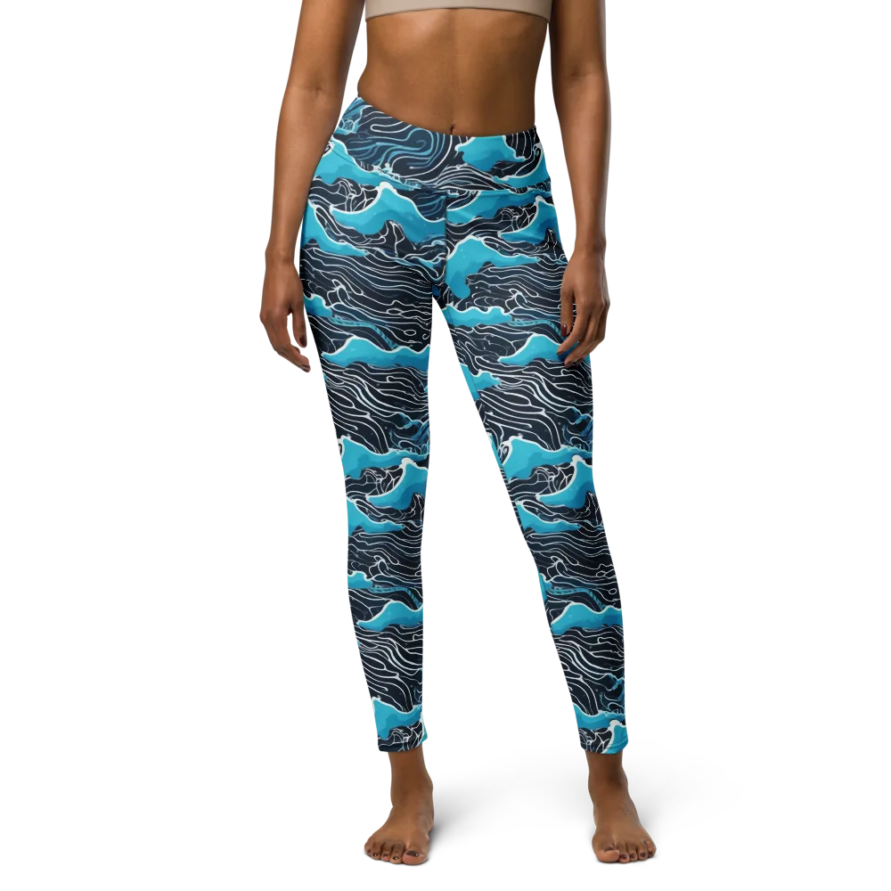 Azure Undertow on Yoga Leggings — Front