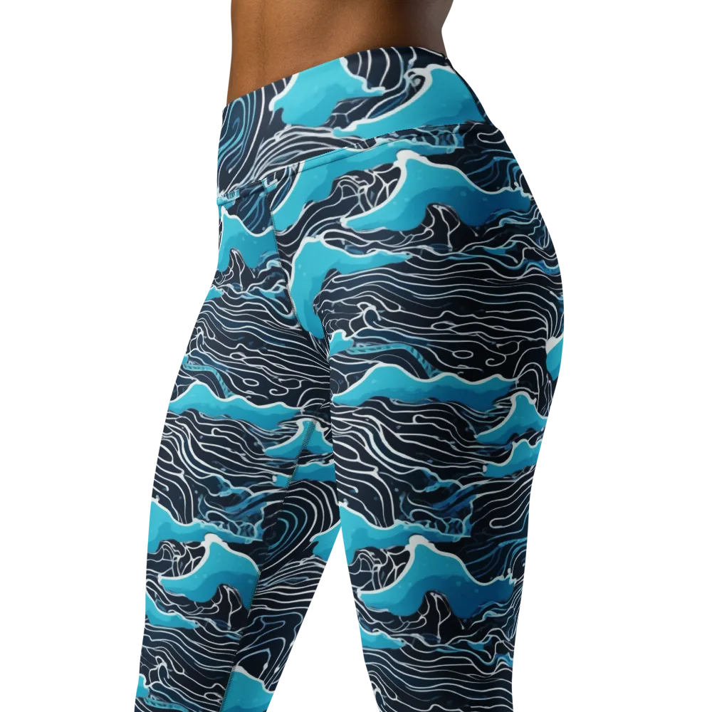 Azure Undertow on Yoga Leggings — Left Front