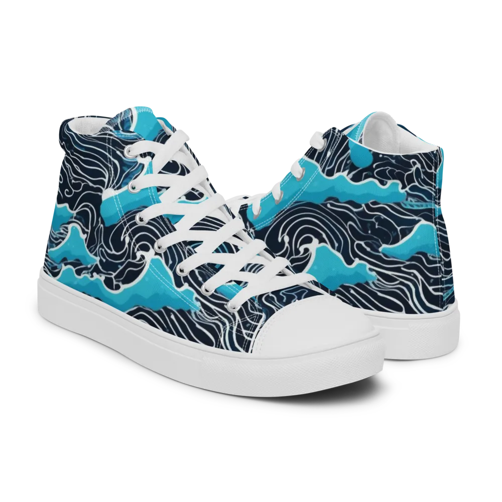 Azure Undertow on Men's High Top Canvas Shoes — Right