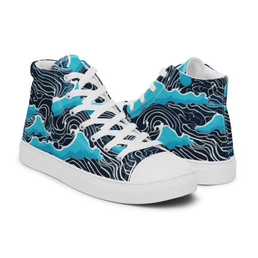 Azure Undertow on a Men's High Top Canvas Shoes