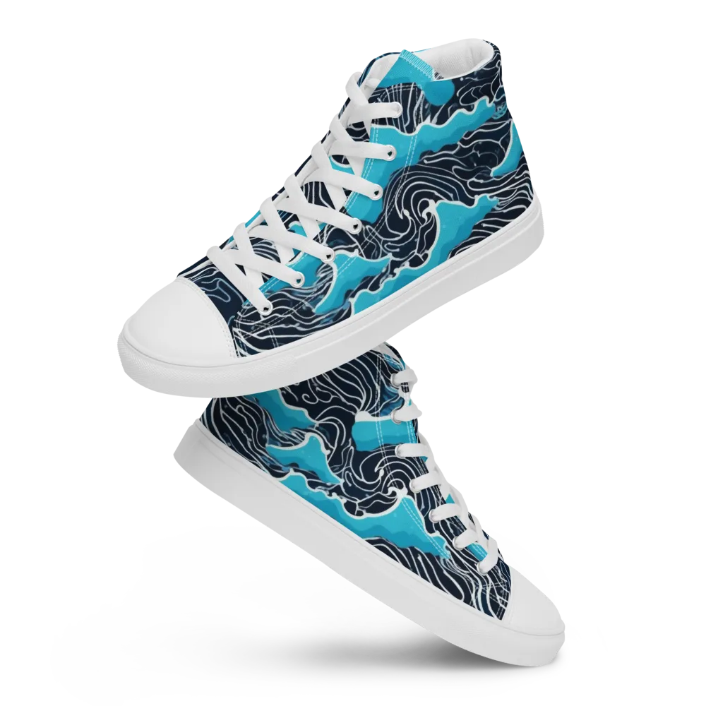 Azure Undertow on Men's High Top Canvas Shoes — Front