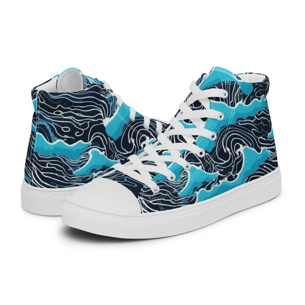 Azure Undertow on Women's High Top Canvas Shoes — Left
